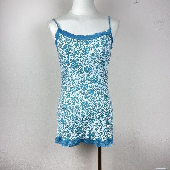 Y2K American Eagle Outfitters Shirt Womens Large Cami Tank Top Floral Lace Blue - Picture 1 of 10